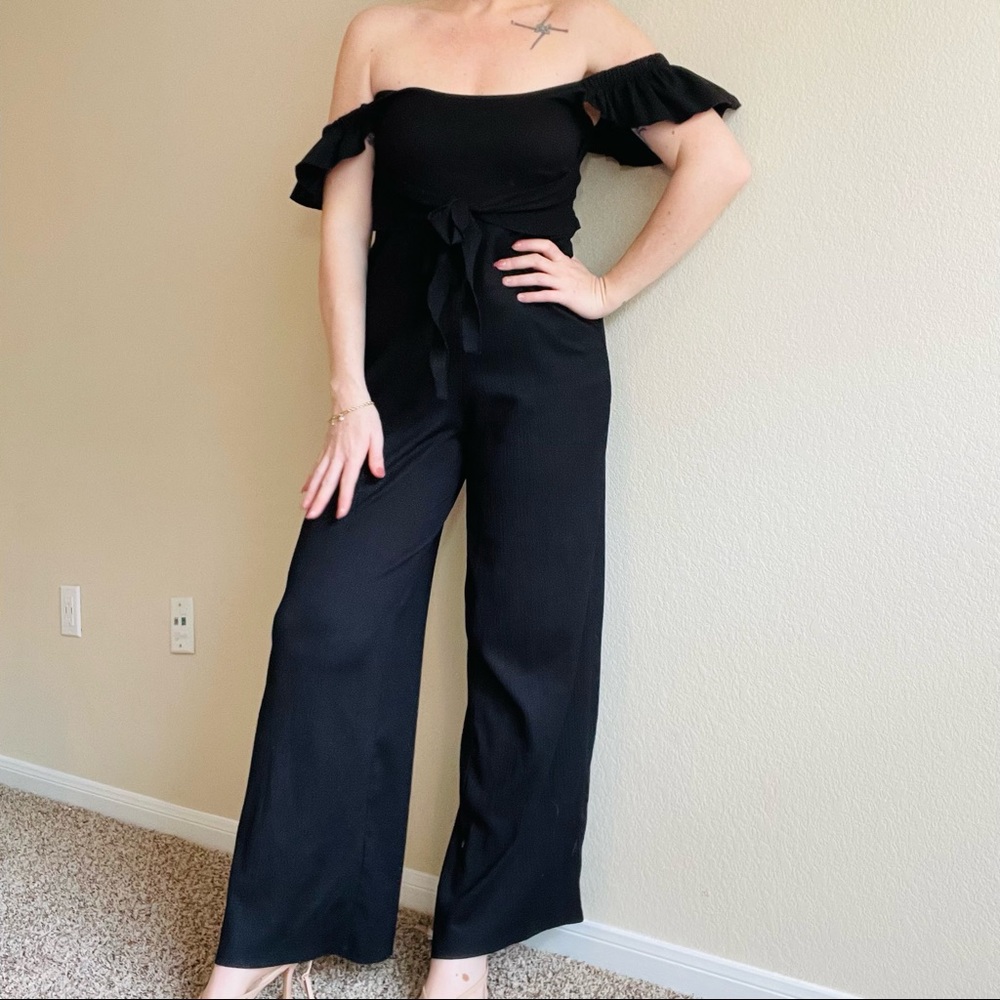 Black tie front jumpsuit